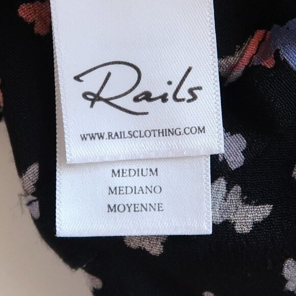 Rails Black Butterfly Print V-neck Button Front Waist Tie Peplum Blouse Top M - Picture 13 of 14